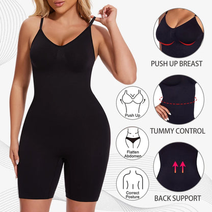 Women’s Bodysuit Shapewear Tank Top — Tummy Control Full Body Shaper with Anti-Chafing Shorts, Waist Trainer & Butt Lifter