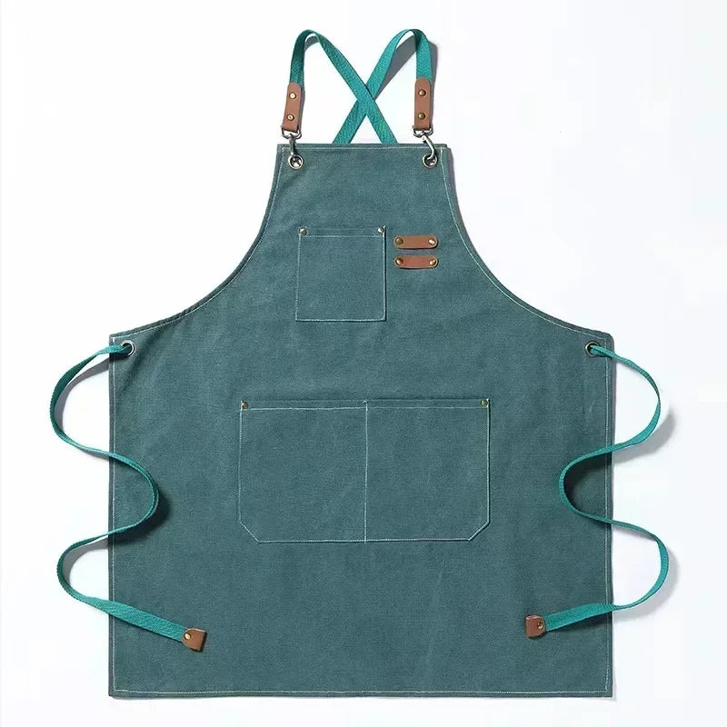 New Fashion Canvas Kitchen Apron – Unisex Chef Work Apron for Grill, Restaurant, Bar, Shop, Cafes, and Beauty Nail Studios