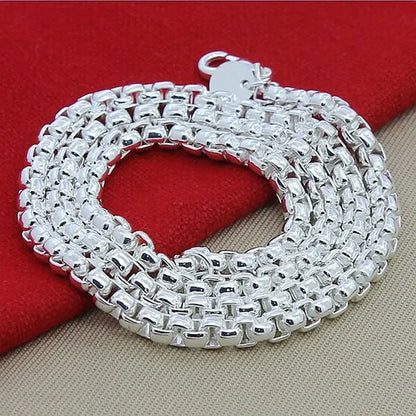 925 Sterling Silver 4mm Round Box Chain Necklace & Bracelet Set — 45–60cm Jewelry for Women, Men, and Boys, Wedding & Engagement Charm