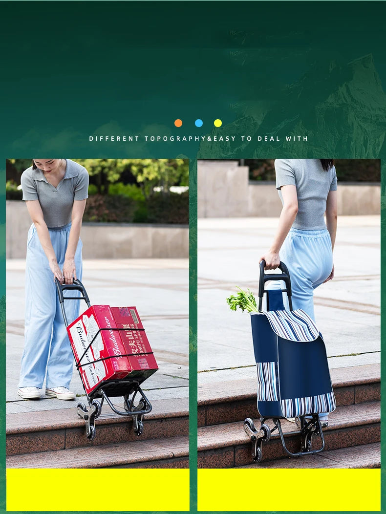 Lightweight Folding Grocery Shopping Trolley – Hand-Pull Stairs Climbing Cart for Household & Outdoor Travel