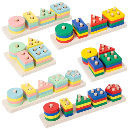 Montessori Wooden Building Blocks – Early Learning Educational Color & Shape Puzzle Toys for Kids