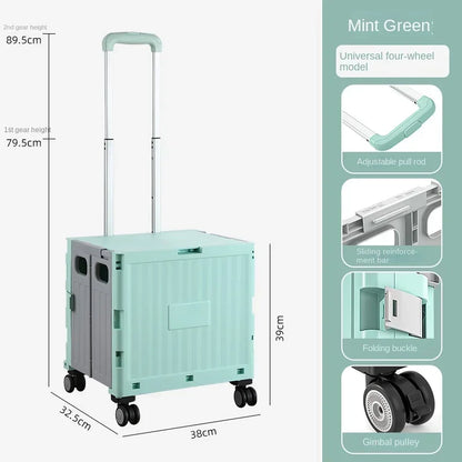Portable Camping Trolley Storage Box - Folding Outdoor Organizer with Adjustable Handle for Picnics & Travel