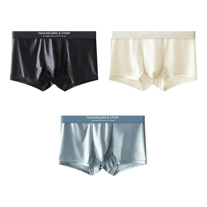 Men’s Ice Silk Boxer Shorts – Breathable Satin-Like Mesh Summer Underwear, Skin-Friendly Comfort Fit (1–3 Pack)