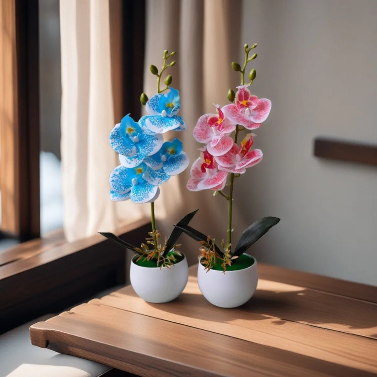Realistic Artificial Orchid in Plastic Pot – Fake Flower Decoration for Home, Office & Hotel