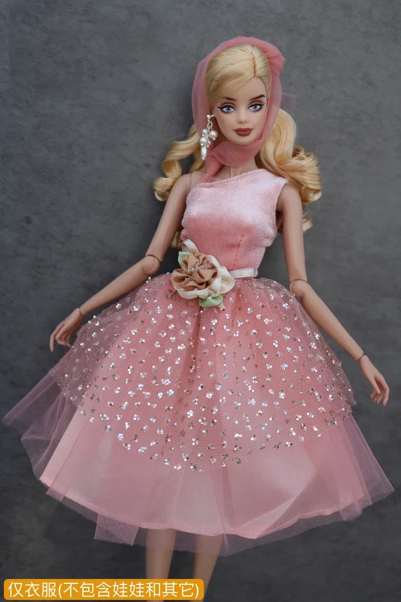 Handmade 1/6 Doll Dress – White & Pink Lace Ballet Evening Gown for Xinyi FR ST BB Dolls