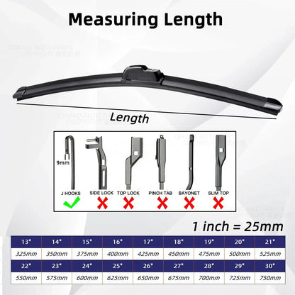 Car Wiper Blades J Hook – Soft Rubber Windscreen Wipers, 13" 18“ 19" 20" 21" 22" 24" 26" Sizes for Automobiles