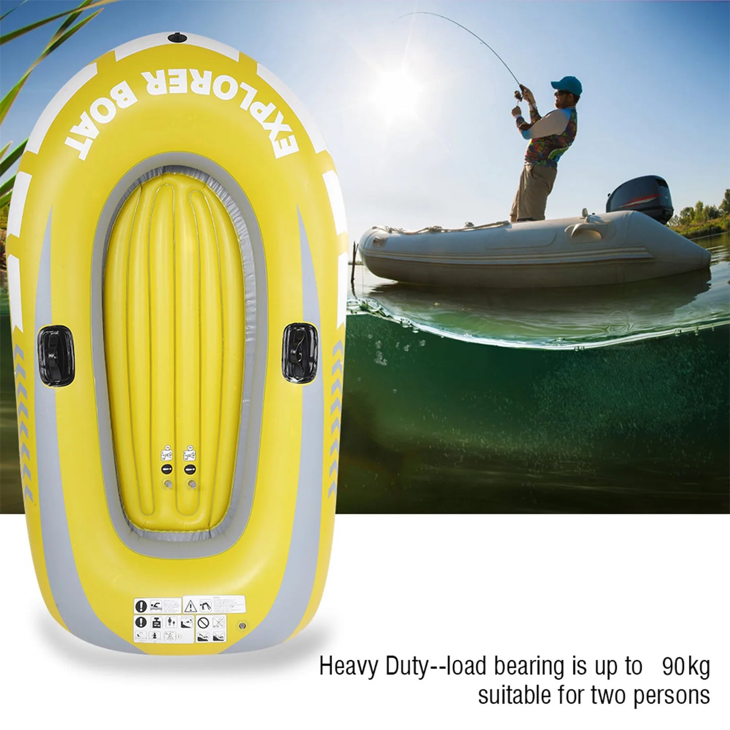 Heavy Duty Inflatable Canoe – Thickened 2-Person Rowing Kayak, Wear-Resistant Inflatable Boat