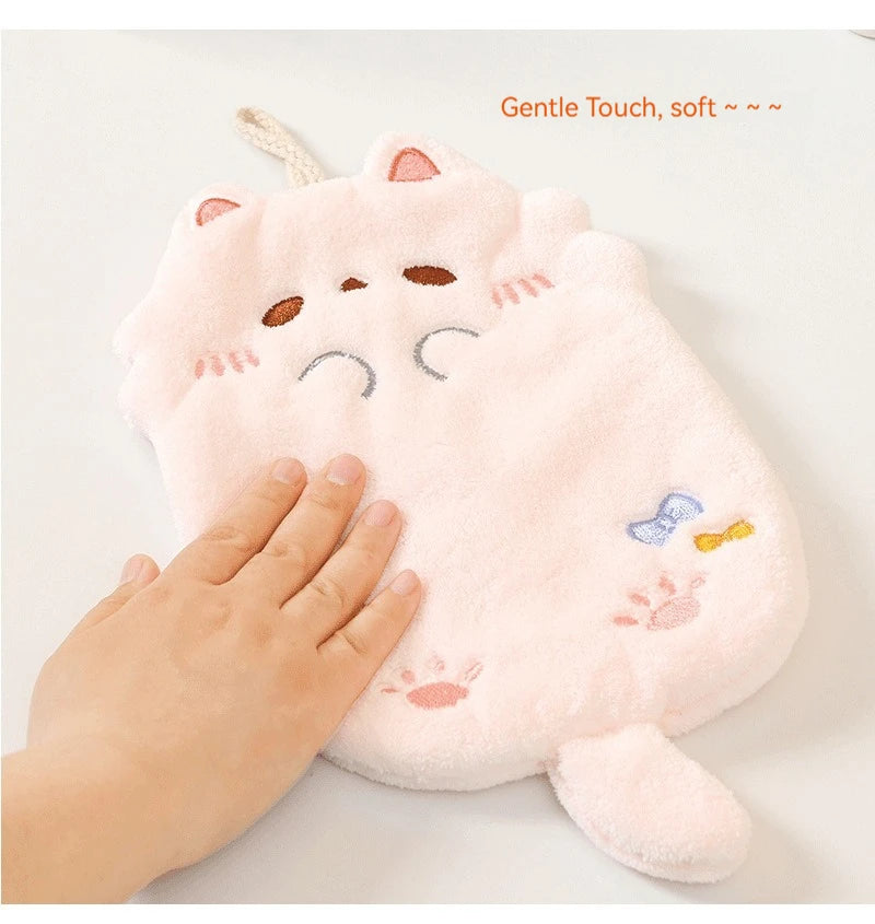 Cute Cartoon Tanuki Hanging Towel – Coral Velvet Absorbent Kitchen & Bathroom Towels, Thick Cloth