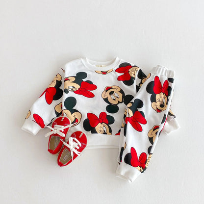 Disney Cartoon Sweatshirt Set – Autumn Long Sleeve Tops & Pants for Kids, Casual Outfit