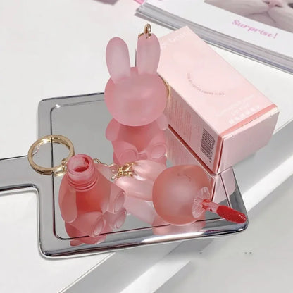 Summer Cute Rabbit Matte Velvet Lip Glaze: Lovely Bunny Keychain Lip Mud Lipstick - Pink Red Lip Gloss Tint Cosmetic