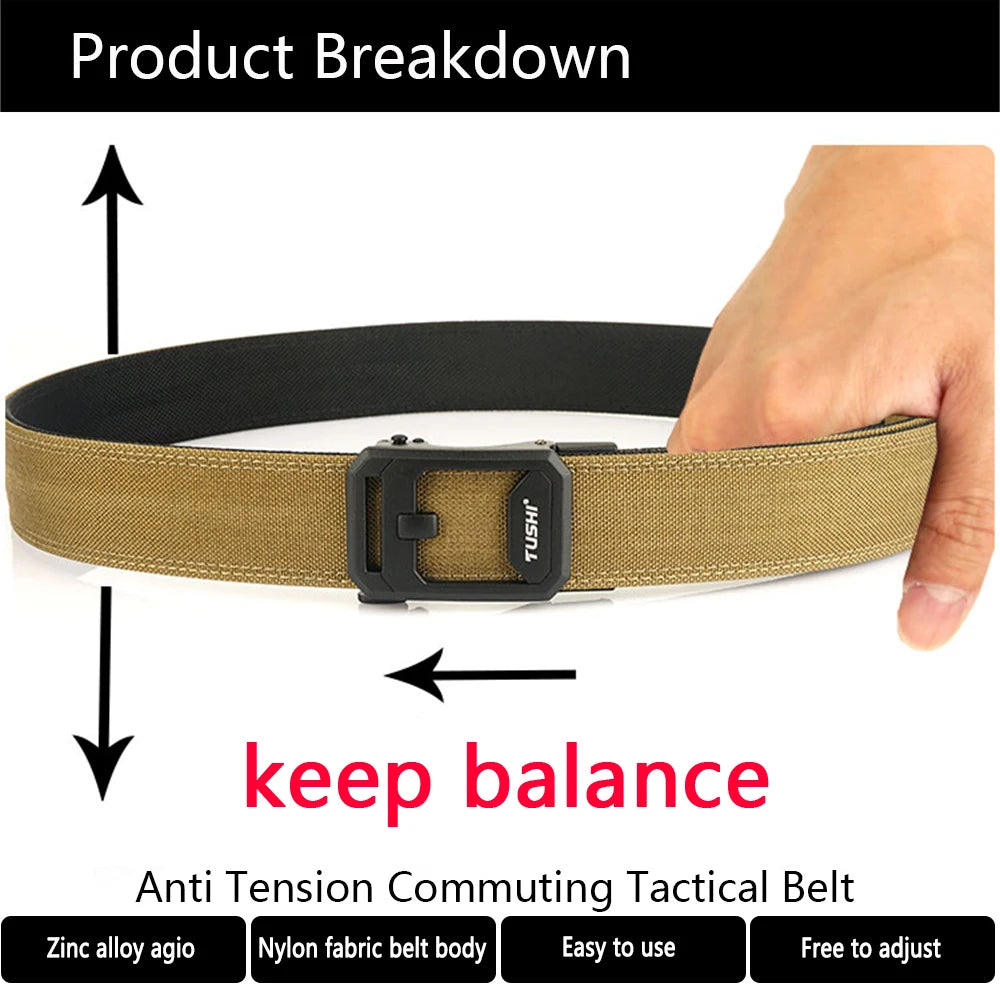 TUSHI Men's Military Tactical Belt – Heavy-Duty Sturdy Nylon with Automatic Buckle for Outdoor & Casual Wear