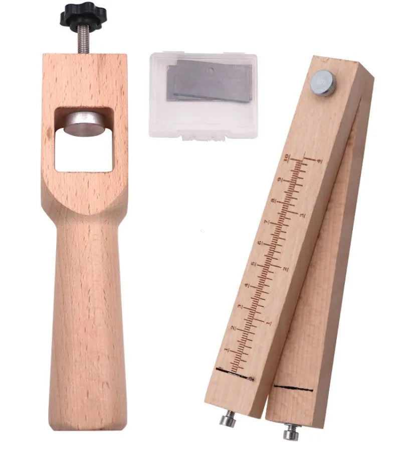Wooden Adjustable Leather Strap Cutter with 5 Sharp Blades – Precise DIY Belt Cutting Tool for Leathercraft