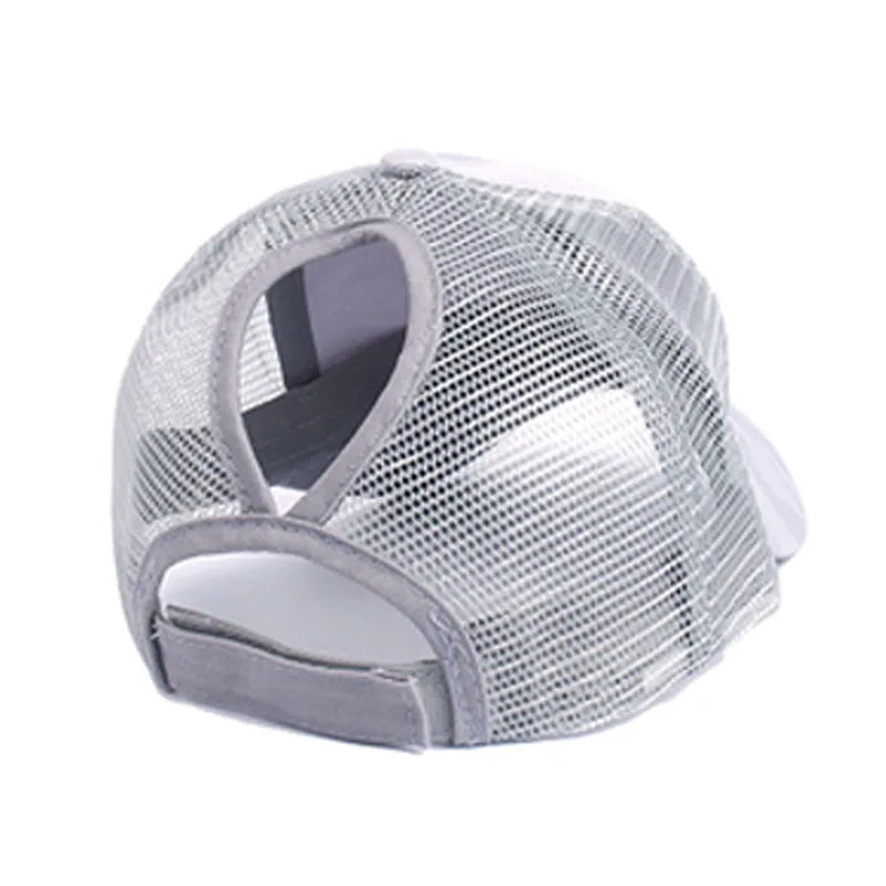 Stay Active in Style: Women's Ponytail Baseball Cap - Spring/Summer Cotton Mesh Sun Hat with Adjustable Snapback for Running and Outdoor Activities