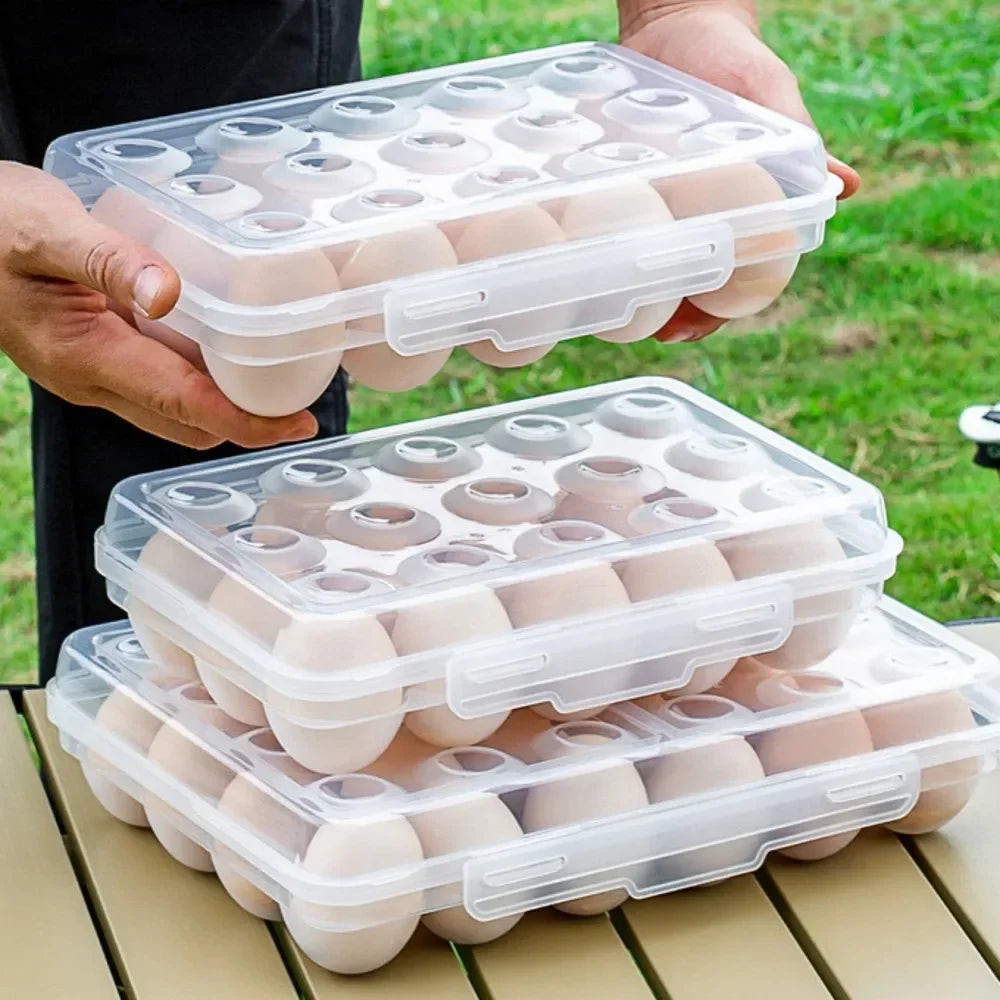 Portable Egg Storage Box - Plastic Refrigerator Egg Holder Tray with Lid for Fridge, Camping, Hiking & Outdoor Use