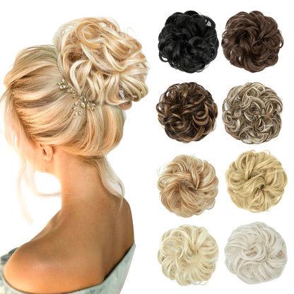 Synthetic Messy Hairpiece Chignon Scrunchie – Blonde & Brown Donut Bun for Women, Elastic Daily Use Hair Extension H9