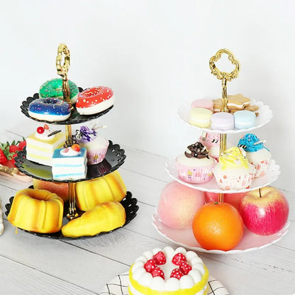 1PC European Style 3-Layer Dessert Stand - Elegant Plastic Fruit Tray and Cake Rack for Weddings, Parties, and Home Use