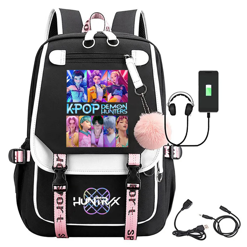 KPop Demon Hunters Print Backpack — Large Capacity School Bag for Rumi, Mira & Zoey Fans, Casual Canvas Travel & Bookbag