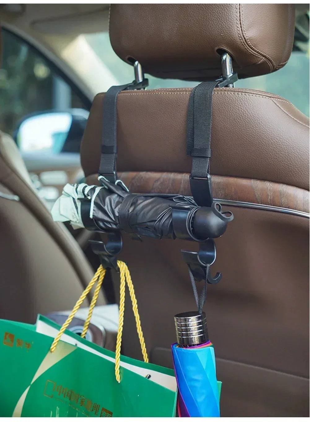 2PCS Car Back Seat Hooks — Multi-Function Headrest Hangers for Umbrella, Bags & Auto Interior Storage