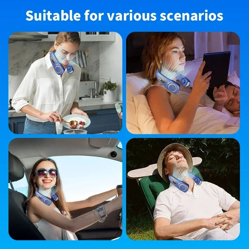 Portable Neck Fan - Hands Free Bladeless Personal Cooling Fan with LED, 4 Cooling Plates & 4000mAh Rechargeable Battery