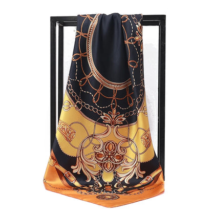 90x90cm Silk Square Scarf - Women’s Printed Hijab Shawl Head Wrap Bandana Beach Pareo Fashion Accessory