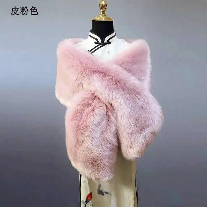 32-Color Luxury Faux Fox Fur Shawl – Women’s Plush Winter Scarf, Wrap & Cape for Wedding & Coat