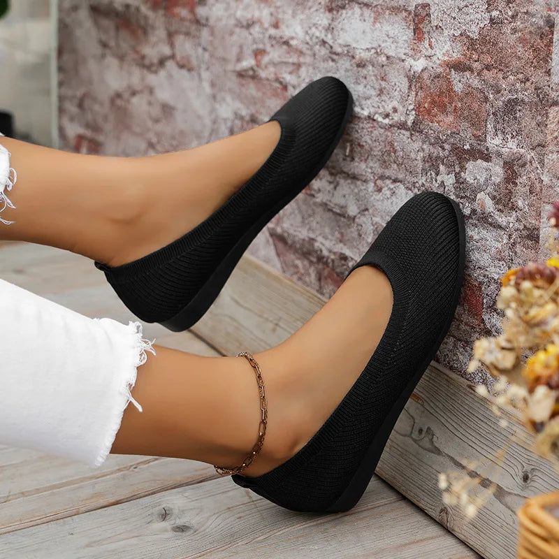 Women’s Round Toe Knit Flats – Comfortable Slip-On Ballet Shoes, Casual Office Moccasins & Plus Size Boat Shoes