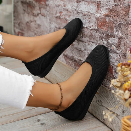 Women’s Round Toe Knit Flats – Comfortable Slip-On Ballet Shoes, Casual Office Moccasins & Plus Size Boat Shoes