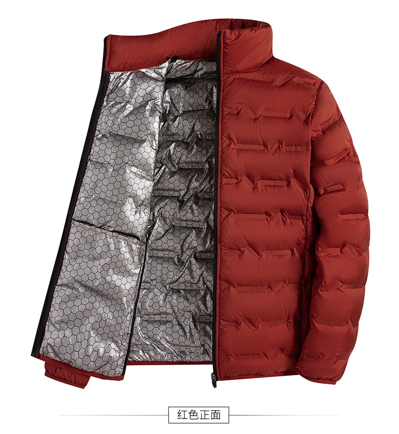 Graphene Self-Heating Down Jacket for Men – Solid Windproof, Pleated Stand Collar, Warm Winter Outerwear