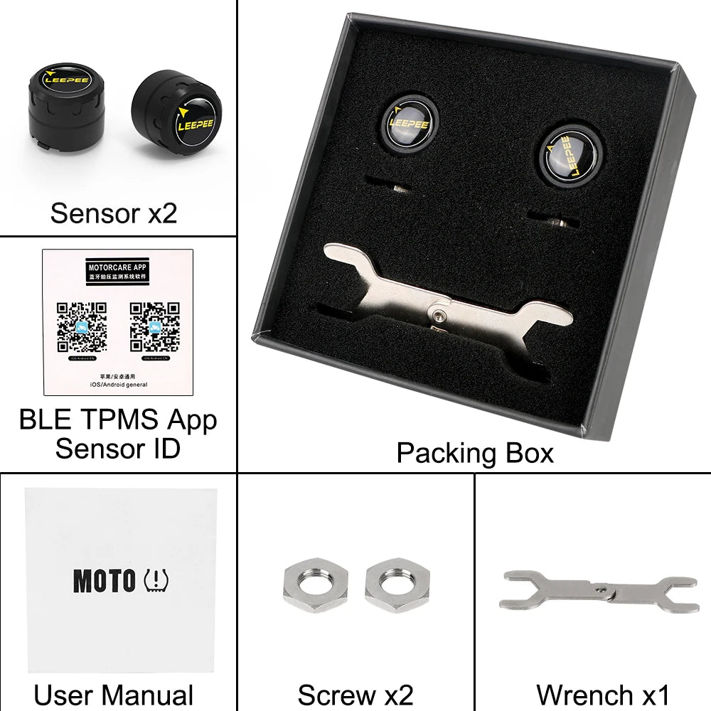 Motorcycle TPMS Bluetooth 4.0/5.0 Tire Pressure Monitoring System – 2 Sensors Pit Bike Tyre Tester Diagnostic Set