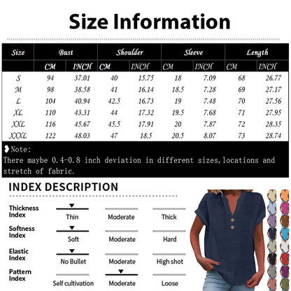 Women’s Summer Cotton Linen V-Neck Button Down Shirt – Breathable Casual Office Top in Solid Colors