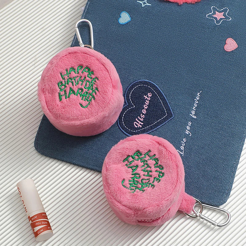 Pink Mini Coin Purse - Kawaii Plush Storage Bag for Earphones, Coins & Cords, Cute Portable Cake Pouch