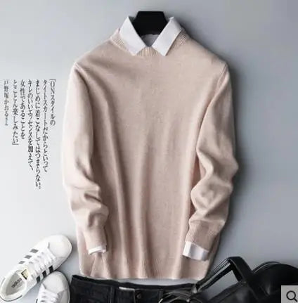 Men’s Classic V-Neck Pullover Sweater – 2024 Autumn Winter Cashmere-Cotton Blend Warm Jumper