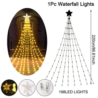 LED Star Waterfall Lights – Christmas String Lights for Tree Ornaments | Home Decor for Christmas 2024 and New Year 2025