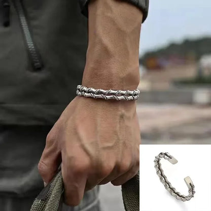 Retro Tibetan Six-Character Mantra Bracelet — Silver Plated Lotus Cuff for Men