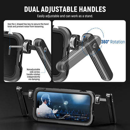 NEEWER Phone Cage Video Rig — Dual Handles Stabilizer for iPhone 15 Pro / Pro Max | Smartphone Video Recording Rig