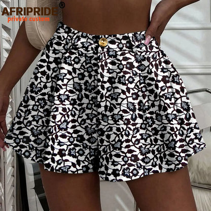 Women's Running Shorts - High Waist Elastic Athletic Shorts with Pockets Ankara Print