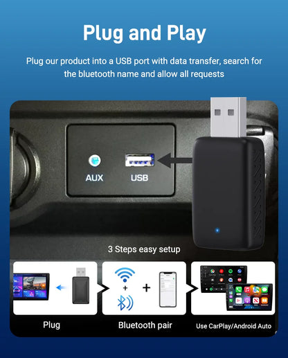 2025 Wired to Wireless CarPlay 2 in 1 Mini Adapter – Android Auto Smart Box, Plug & Play, OTA Update, Universal Compatibility