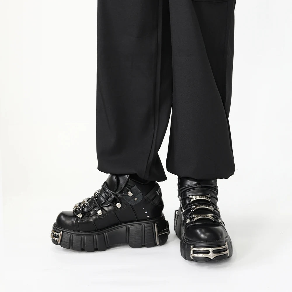 2024 New Punk Style Women's Platform Shoes – 6CM Lace-Up Gothic Ankle Boots with Metal Decor