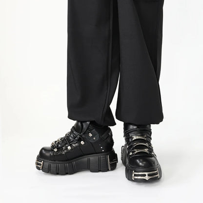 2024 New Punk Style Women's Platform Shoes – 6CM Lace-Up Gothic Ankle Boots with Metal Decor