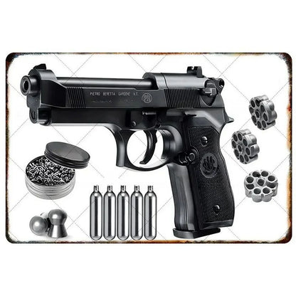 Pistol Metal Wall Sign - Military Style Decoration for Man Cave Home Cafe Bar Garden