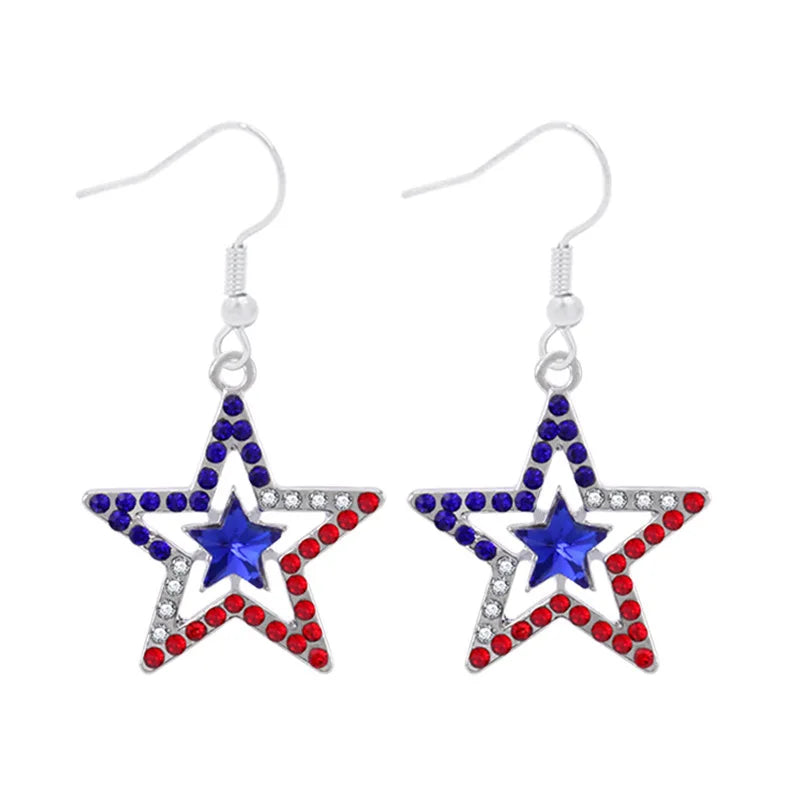 American Flag Drop Earrings - USA Patriotic Red White Blue 4th of July Jewelry Accessories for Women