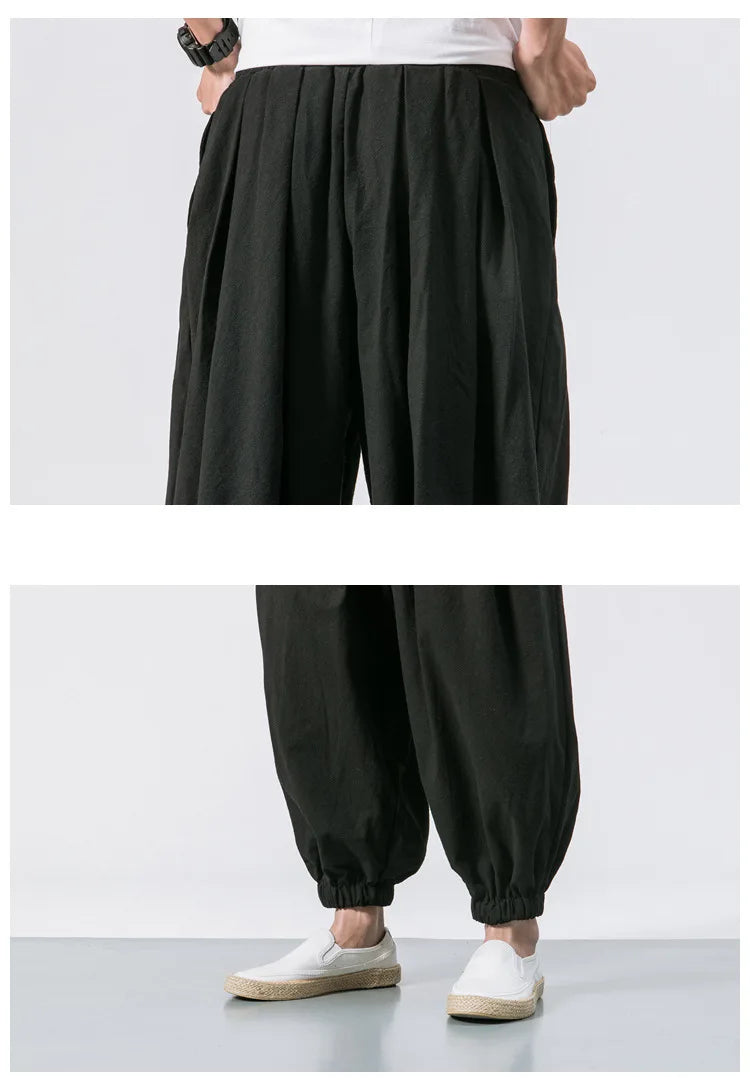 Men’s Oversized Harem Pants – Loose Chinese Style Cotton Linen Sweatpants Joggers, High-Quality Casual Trousers