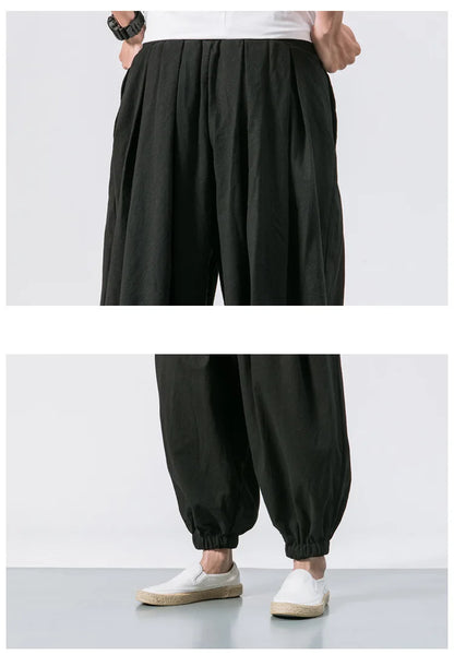 Men’s Oversized Harem Pants – Loose Chinese Style Cotton Linen Sweatpants Joggers, High-Quality Casual Trousers