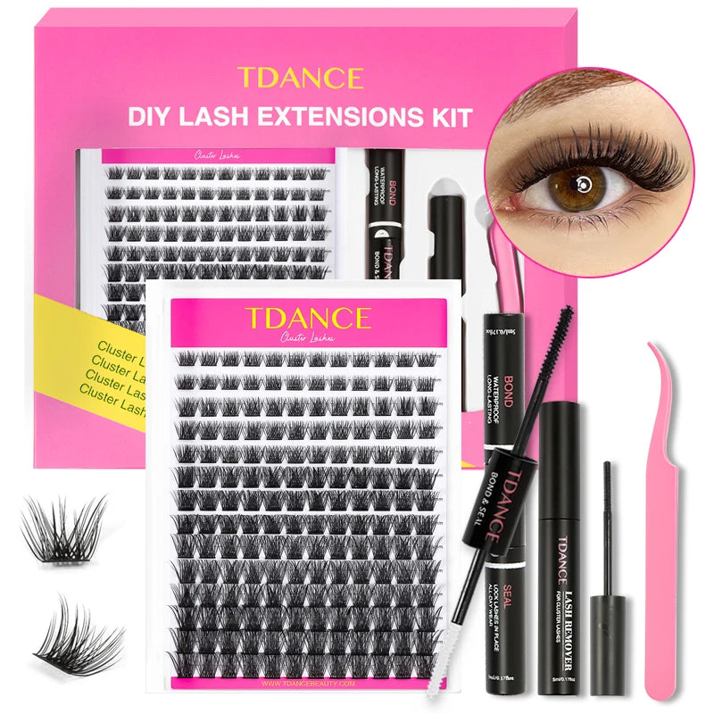 TDANCE 280PCS DIY Lash Extension Kit – Mix Clusters (30D/40D) with Bond, Seal & Remover for At-Home Application