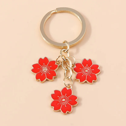 Sakura Flower Enamel Keychain - Colorful Cute Key Ring Handbag Accessory Gift for Women & Girls