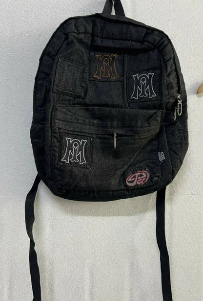 Y2K Aesthetic Embroidered Letter Backpack – Vintage Gothic Patchwork Schoolbag for Students, Casual Luxury Design
