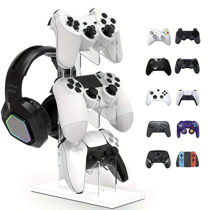 Universal 3-Tier Controller & Headphone Stand – PS5/PS4 Storage Holder in Black, White & Clear