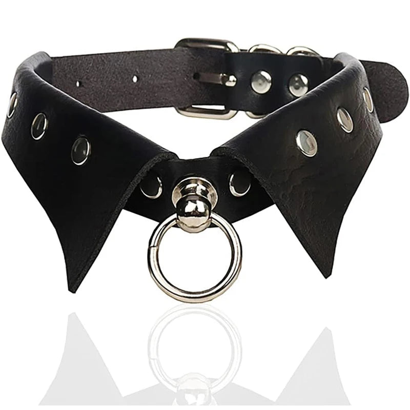 Black Gothic Leather Choker Necklace – Punk Style Neck Jewelry for Women & Alternative Fashion