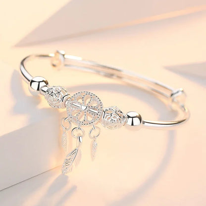 Women’s 925 Sterling Silver Open Cuff Bangle – Adjustable Charm Bracelet for Wedding Party Fashion Jewelry
