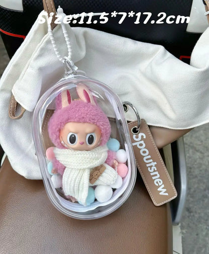 V1 V2 Labubu Protective Cover - 17cm Cotton Doll Sitting Bag, Transparent Dustproof Plush Doll Storage